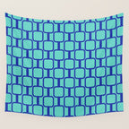 Mod Links Mid Century Modern Geometric Pattern Aqua Blue Wall Tapestry Gallery Image 4
