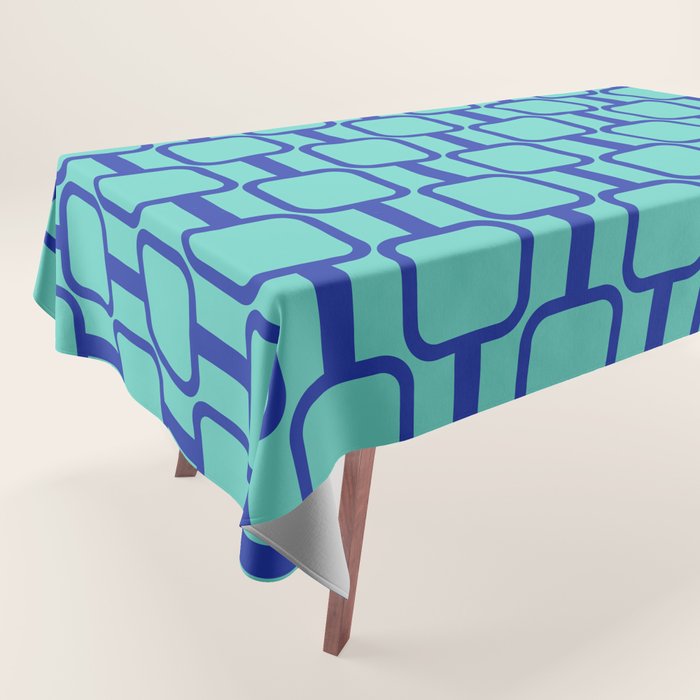 Mod Links Mid Century Modern Geometric Pattern Aqua Blue Tablecloth Gallery Image 1