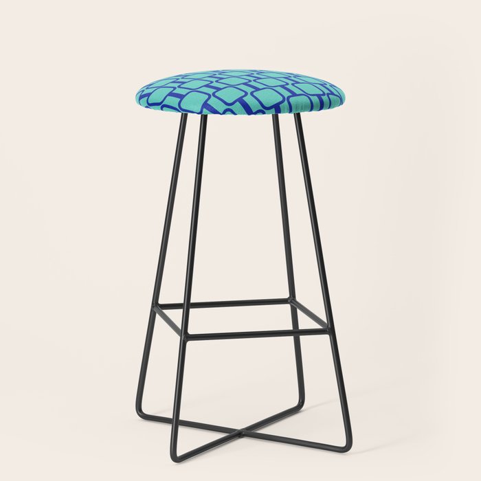 Mod Links Mid Century Modern Geometric Pattern Aqua Blue Stool Gallery Image 1