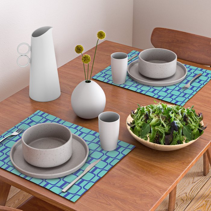 Mod Links Mid Century Modern Geometric Pattern Aqua Blue Placemat Gallery Image 2