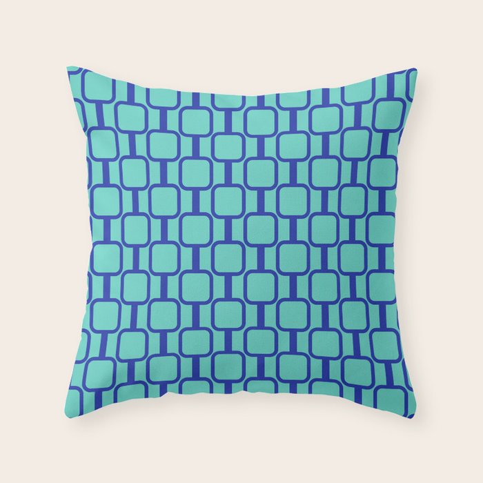 Mod Links Mid Century Modern Geometric Pattern Aqua Blue Throw Pillow Gallery Image 6