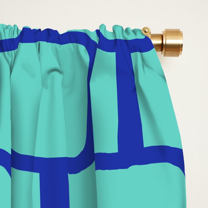 Mod Links Mid Century Modern Geometric Pattern Aqua Blue Window Curtain Gallery Image 2