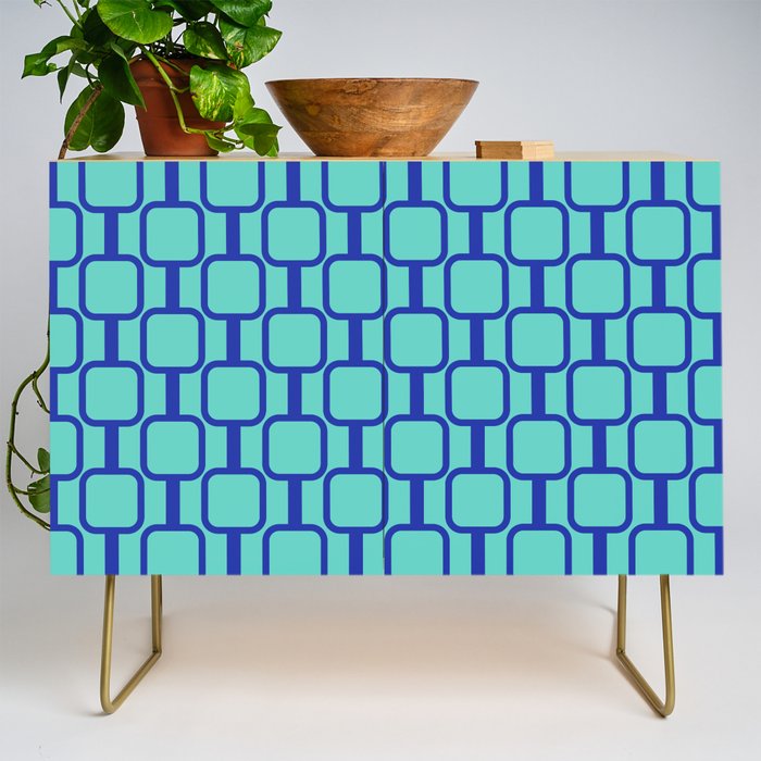 Mod Links Mid Century Modern Geometric Pattern Aqua Blue Credenza Gallery Image 1
