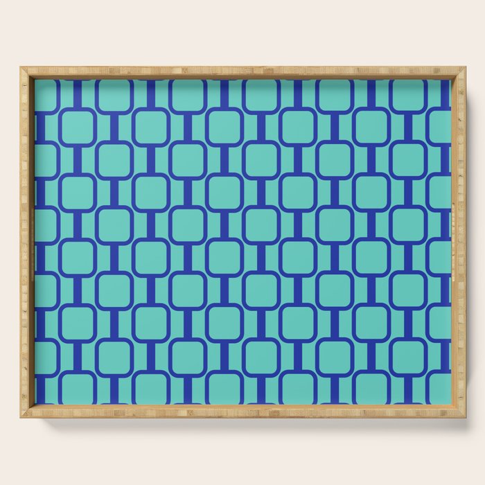 Mod Links Mid Century Modern Geometric Pattern Aqua Blue Serving Tray Gallery Image 1