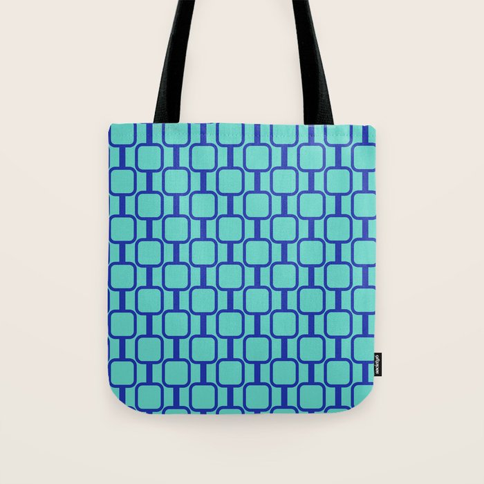 Mod Links Mid Century Modern Geometric Pattern Aqua Blue Tote Bag Gallery Image 1