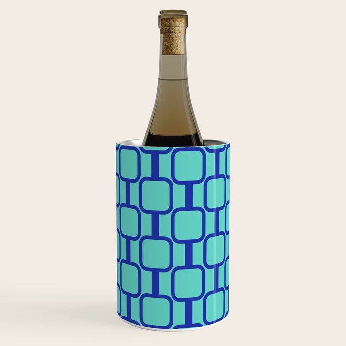 Mod Links Mid Century Modern Geometric Pattern Aqua Blue Wine Chiller Gallery Image 1