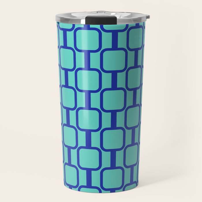 Mod Links Mid Century Modern Geometric Pattern Aqua Blue Travel Mug Gallery Image 1