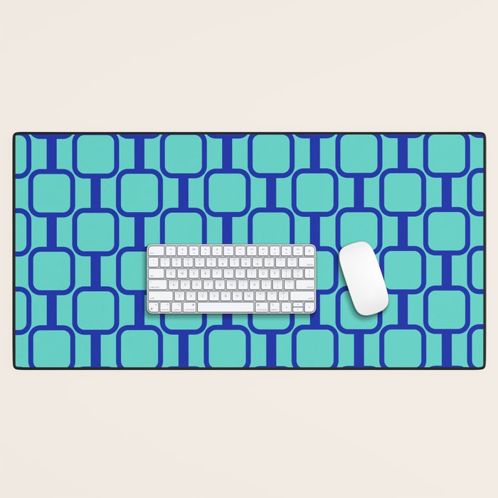 Mod Links Mid Century Modern Geometric Pattern Aqua Blue Desk Mat Gallery Image 1