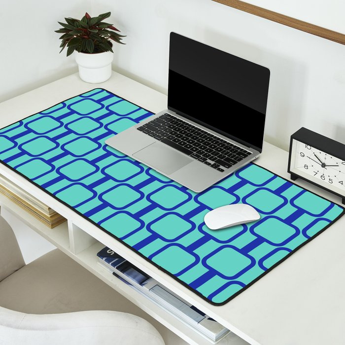 Mod Links Mid Century Modern Geometric Pattern Aqua Blue Desk Mat Gallery Image 2