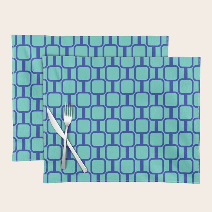Mod Links Mid Century Modern Geometric Pattern Aqua Blue Placemat Gallery Image 1