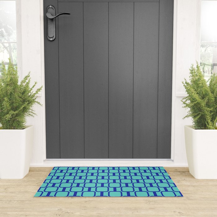 Mod Links Mid Century Modern Geometric Pattern Aqua Blue Welcome Mat Gallery Image 3