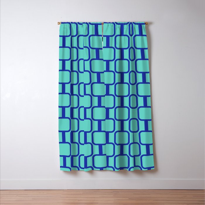 Mod Links Mid Century Modern Geometric Pattern Aqua Blue Window Curtain Gallery Image 3