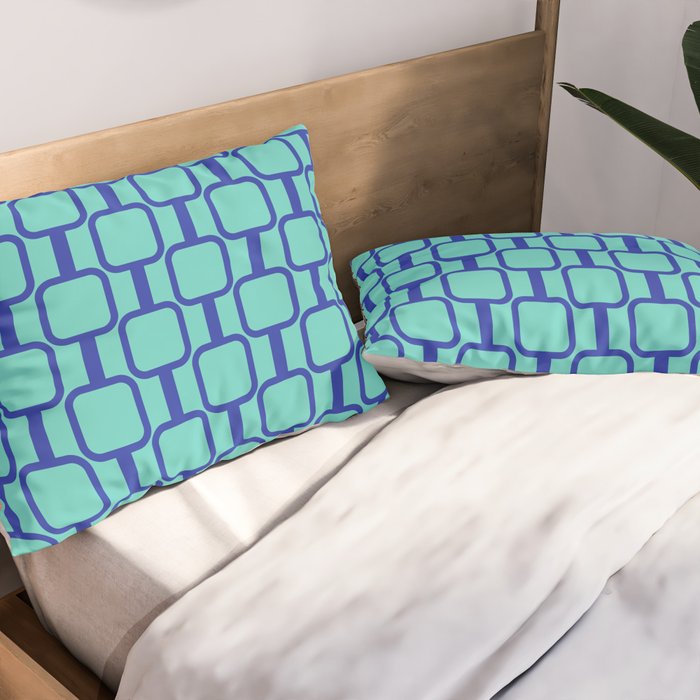 Mod Links Mid Century Modern Geometric Pattern Aqua Blue Pillow Sham Gallery Image 2