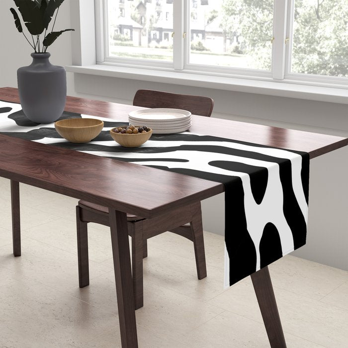 Abstract black and white paint stripe pattern Table Runner Gallery Image 2