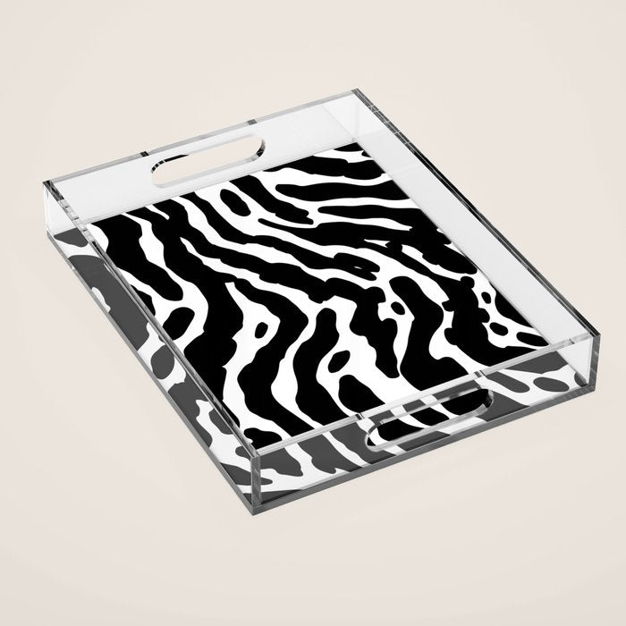 Abstract black and white paint stripe pattern Acrylic Tray Gallery Image 1