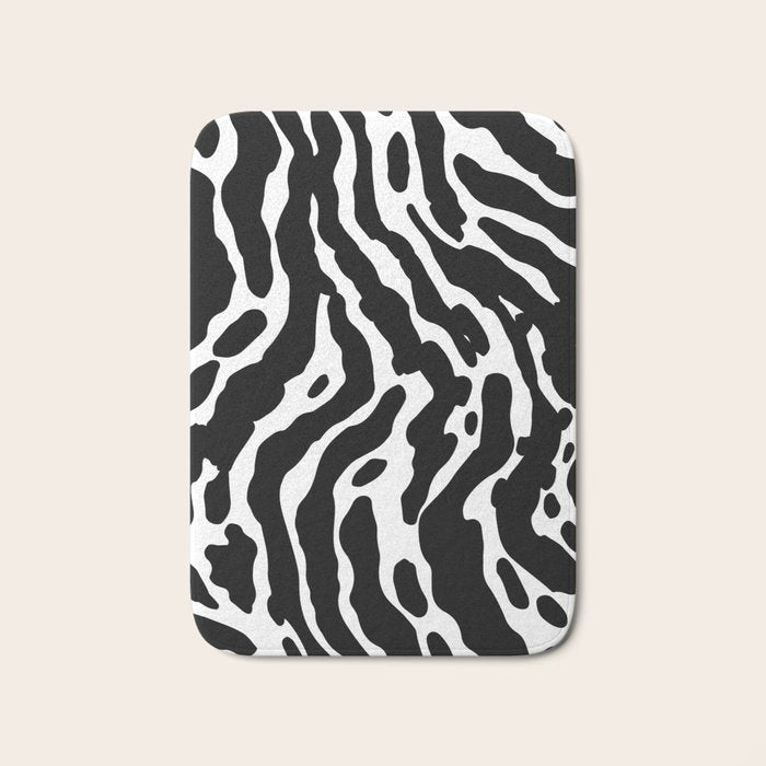 Abstract black and white paint stripe pattern Bath Mat Gallery Image 1