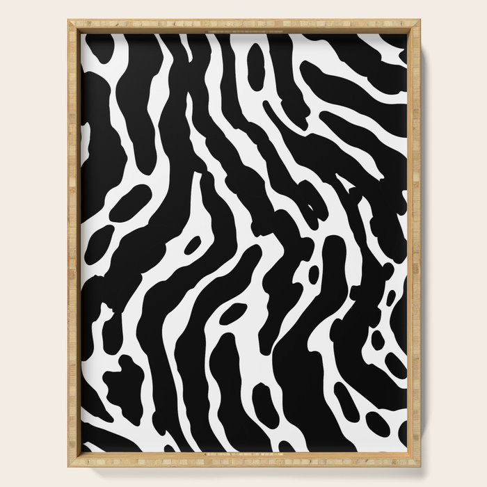 Abstract black and white paint stripe pattern Serving Tray Gallery Image 1