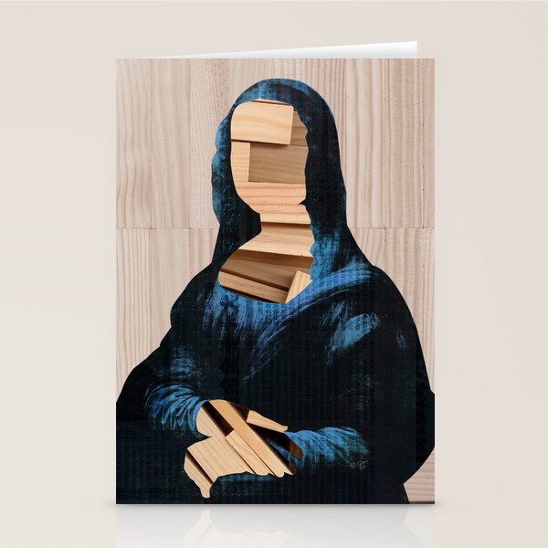 Mona Lisa - blue shining WoodCut Collage 2 Stationery Card Gallery Image 1