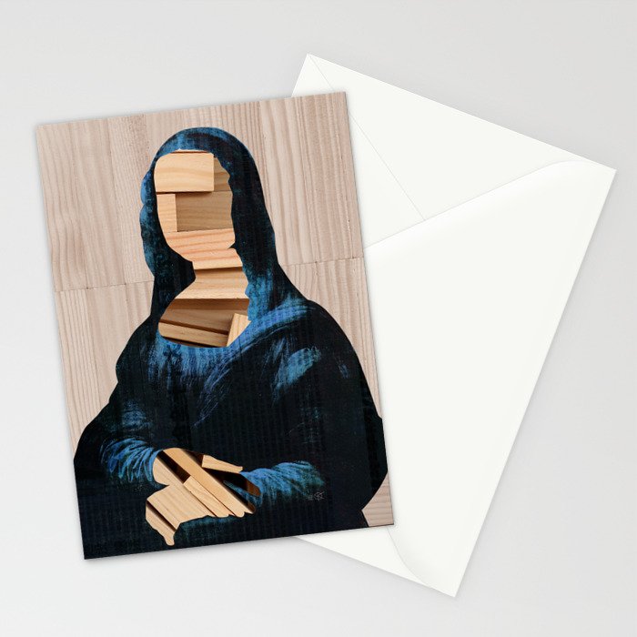 Mona Lisa - blue shining WoodCut Collage 2 Stationery Card Gallery Image 2