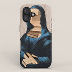 Mona Lisa - blue shining WoodCut Collage 2 iPhone Case Gallery Image 1