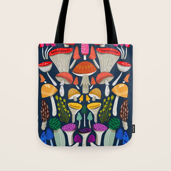 Mushrooms - mushroom, shrooms, mushroom print, rainbow, woodland, andrea lauren Tote Bag Gallery Image 1