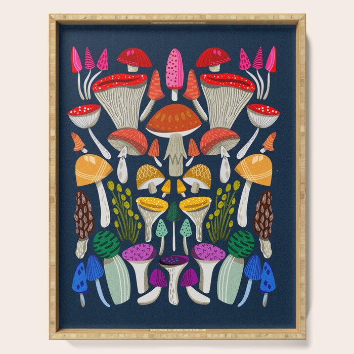 Mushrooms - mushroom, shrooms, mushroom print, rainbow, woodland, andrea lauren Serving Tray Gallery Image 1
