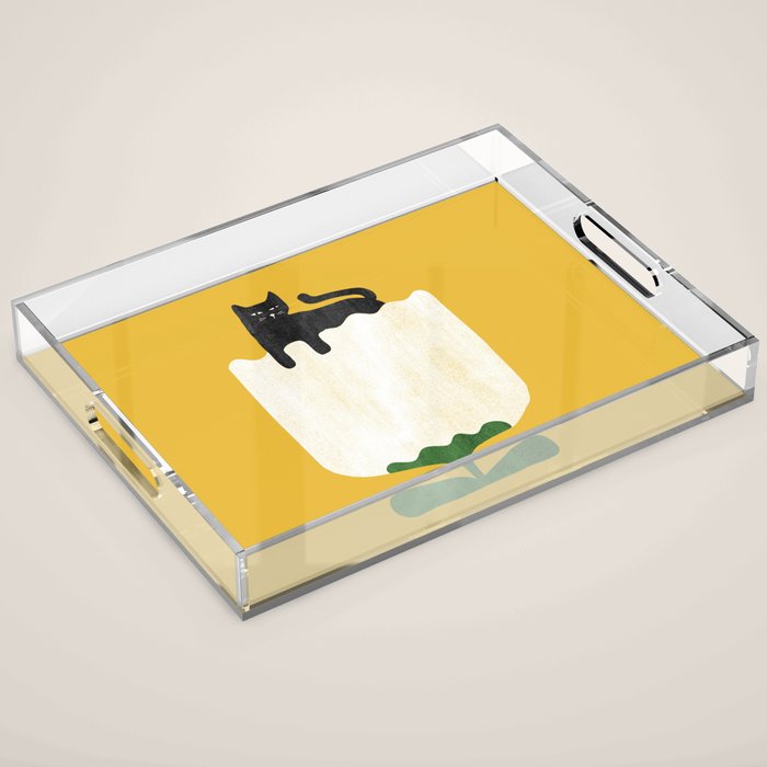 Still life with cat and flower Acrylic Tray Gallery Image 1