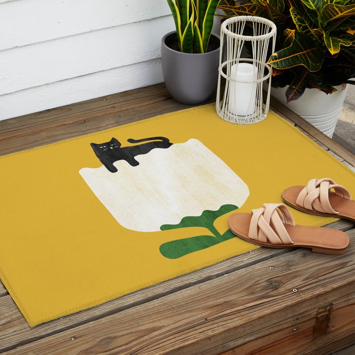 Still life with cat and flower Outdoor Rug Gallery Image 2