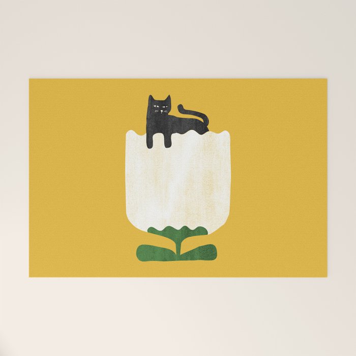 Still life with cat and flower Welcome Mat Gallery Image 1