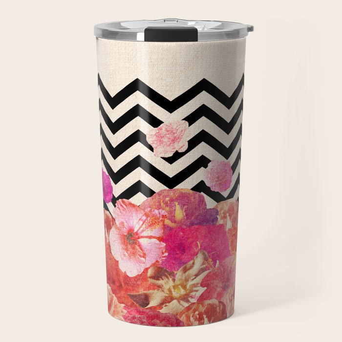 Chevron Flora II Travel Mug Gallery Image 1