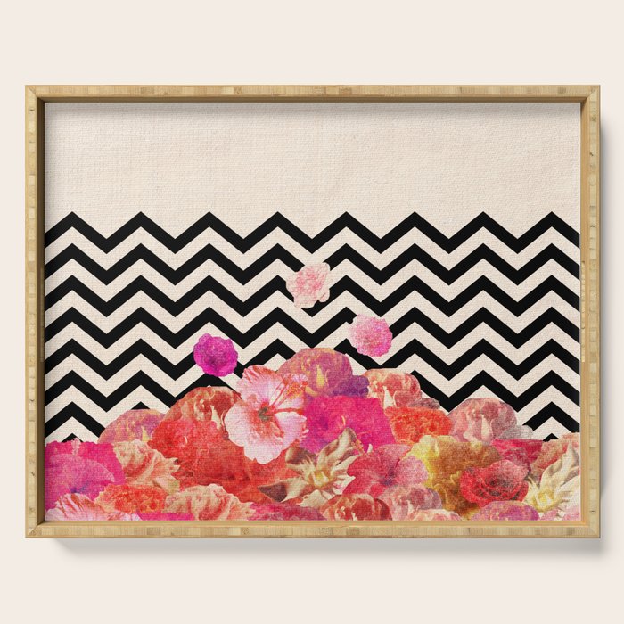 Chevron Flora II Serving Tray Gallery Image 1
