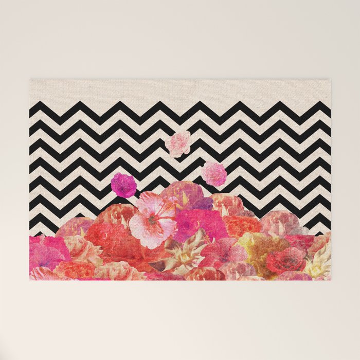 Chevron Flora II Welcome Mat Gallery Image 1