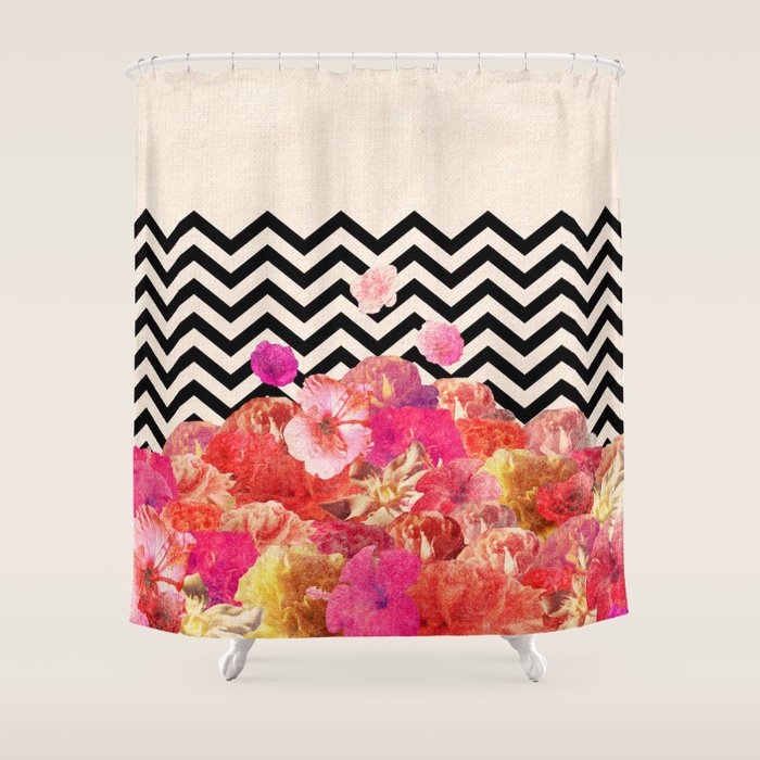 Chevron Flora II Shower Curtain Gallery Image 1