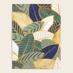 Leaf wall // navy blue pine and sage green leaves golden lines Poster Gallery Image 4