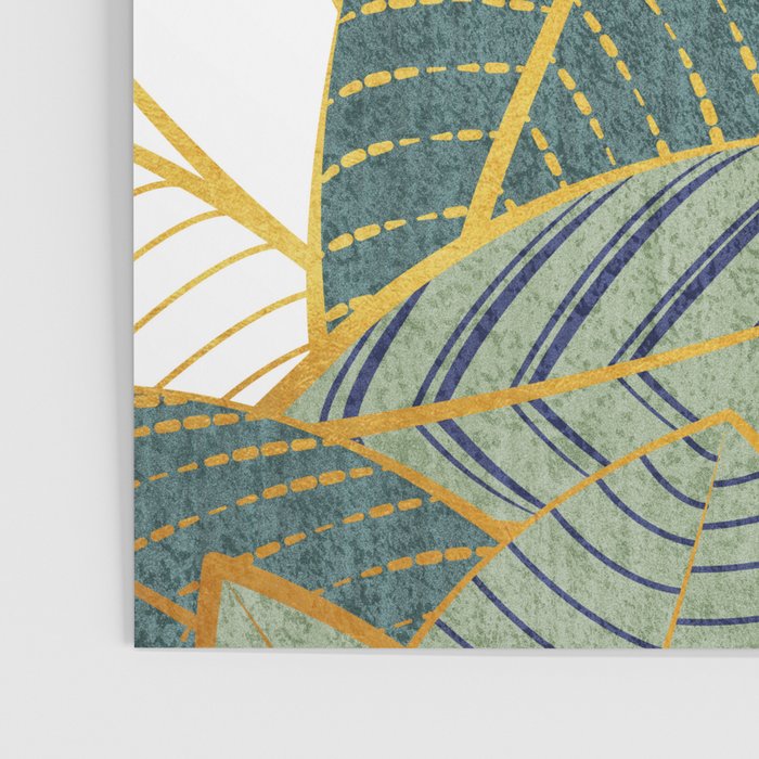 Leaf wall // navy blue pine and sage green leaves golden lines Poster Gallery Image 3