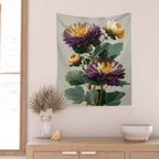Birthflower Gift Aster Flower Art Floral Print Japanese Wall Art Poster Birthday Painting for her Wall Tapestry Gallery Image 2