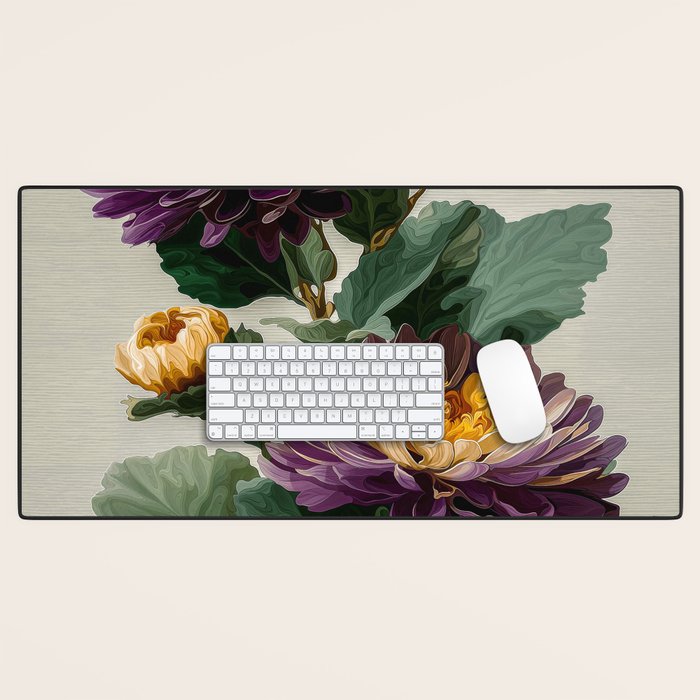 Birthflower Gift Aster Flower Art Floral Print Japanese Wall Art Poster Birthday Painting for her Desk Mat Gallery Image 1