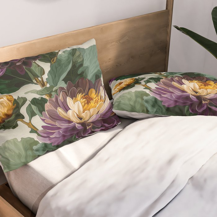 Birthflower Gift Aster Flower Art Floral Print Japanese Wall Art Poster Birthday Painting for her Pillow Sham Gallery Image 2