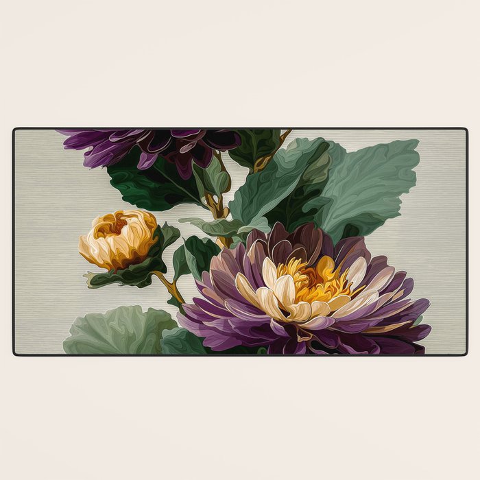 Birthflower Gift Aster Flower Art Floral Print Japanese Wall Art Poster Birthday Painting for her Desk Mat Gallery Image 3