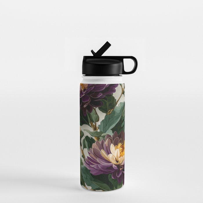 Birthflower Gift Aster Flower Art Floral Print Japanese Wall Art Poster Birthday Painting for her Water Bottle Gallery Image 1