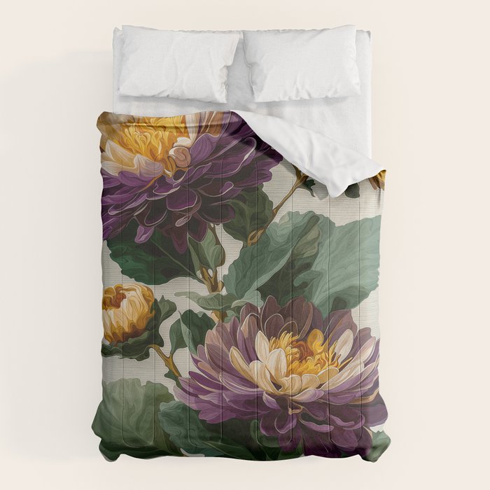 Birthflower Gift Aster Flower Art Floral Print Japanese Wall Art Poster Birthday Painting for her Comforter Gallery Image 6