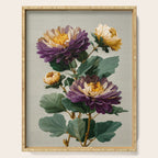 Birthflower Gift Aster Flower Art Floral Print Japanese Wall Art Poster Birthday Painting for her Serving Tray Gallery Image 1