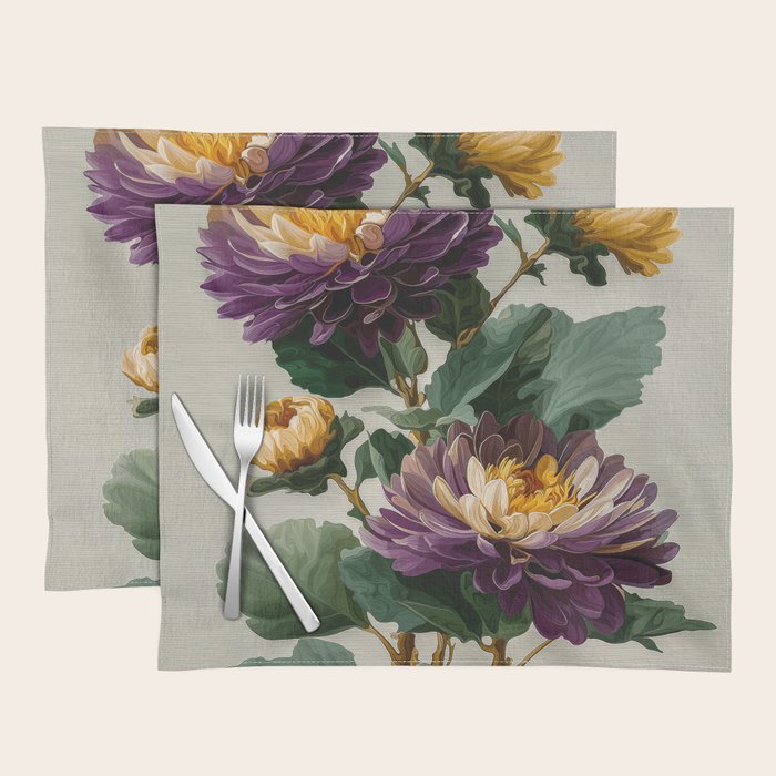 Birthflower Gift Aster Flower Art Floral Print Japanese Wall Art Poster Birthday Painting for her Placemat Gallery Image 1