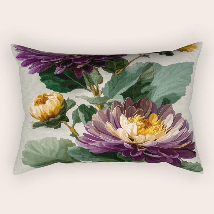 Birthflower Gift Aster Flower Art Floral Print Japanese Wall Art Poster Birthday Painting for her Rectangular Pillow Gallery Image 1