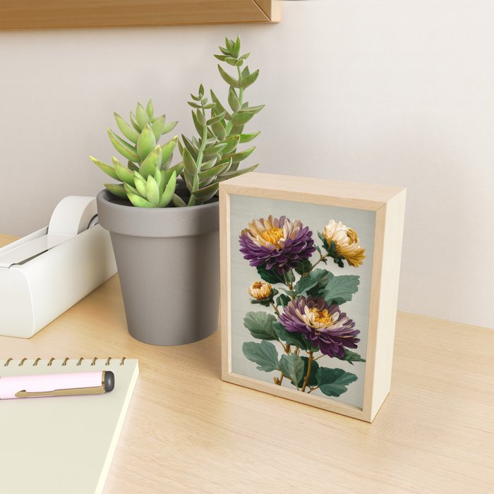 Birthflower Gift Aster Flower Art Floral Print Japanese Wall Art Poster Birthday Painting for her Mini Art Print Gallery Image 2