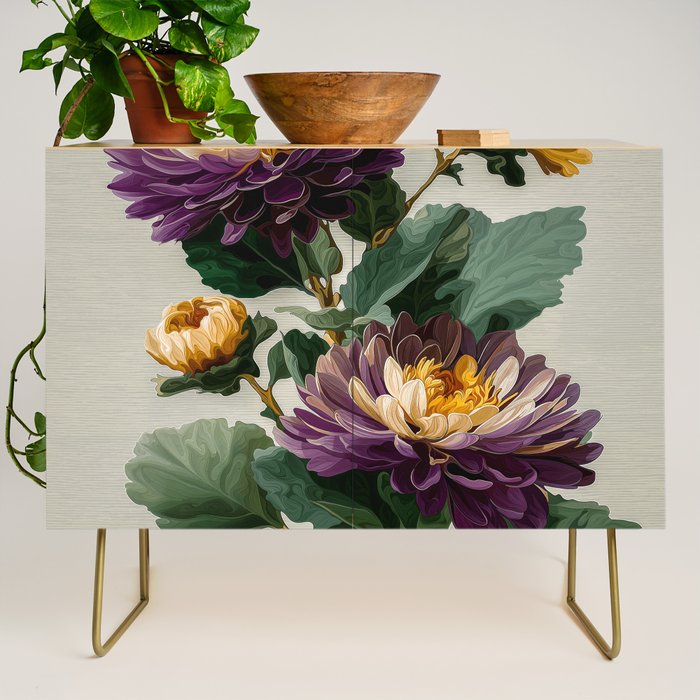 Birthflower Gift Aster Flower Art Floral Print Japanese Wall Art Poster Birthday Painting for her Credenza Gallery Image 1