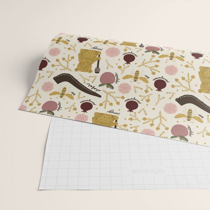 Honey Bear & Bee, Shofar, Pomegranate, and Apple for Rosh Hashanahs Wrapping Paper Gallery Image 2