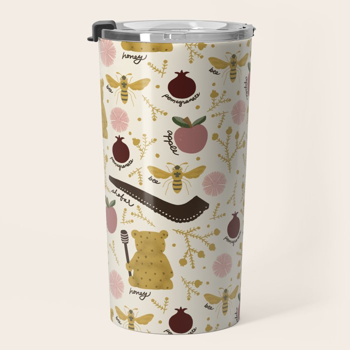 Honey Bear & Bee, Shofar, Pomegranate, and Apple for Rosh Hashanahs Travel Mug Gallery Image 3