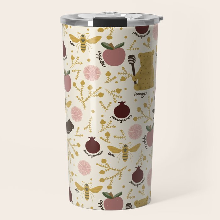 Honey Bear & Bee, Shofar, Pomegranate, and Apple for Rosh Hashanahs Travel Mug Gallery Image 1
