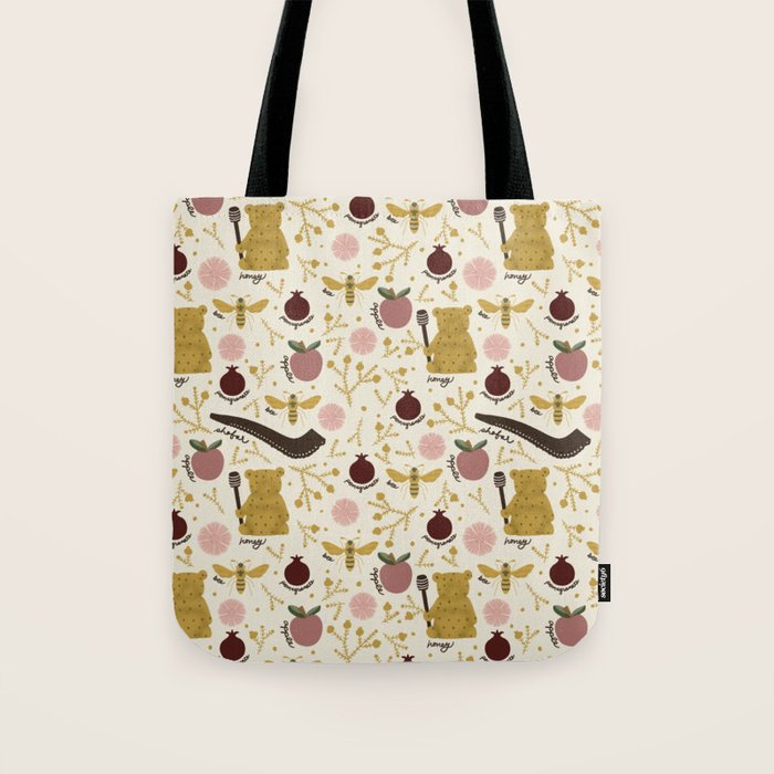 Honey Bear & Bee, Shofar, Pomegranate, and Apple for Rosh Hashanahs Tote Bag Gallery Image 1